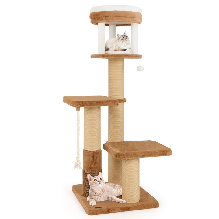Tall Cat Tree with Self-groomer and Removable Cat Bed