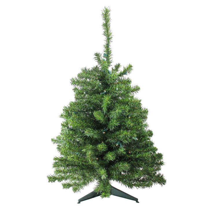 3' Pre-Lit Battery Operated Medium Canadian Pine Artificial Christmas Tree - Clear and White LED Lights