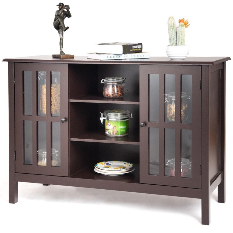 Entertainment Media Console Table with Adjustable Wood Shelves