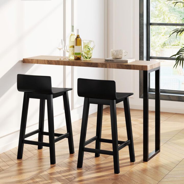 Hivvago Wood Bar Stools Set of 2 with Solid Back and Seat