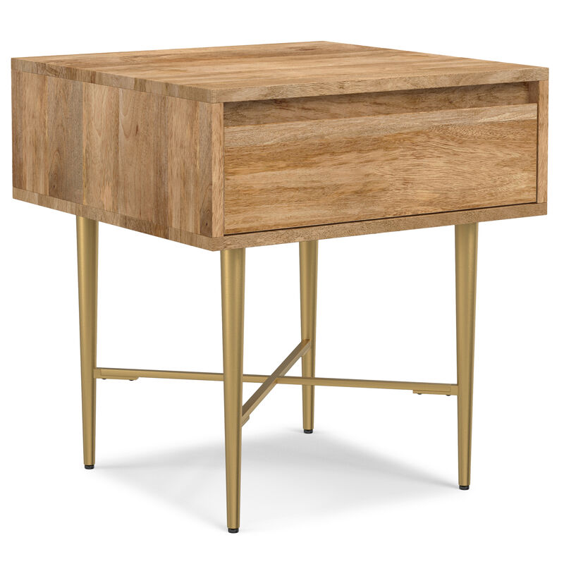 Fallon SOLID MANGO WOOD 20 inch Wide Square Contemporary End Table with Drawer in Natural
