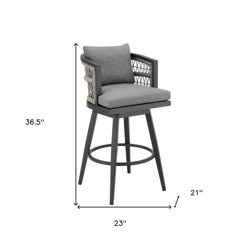 HomeRoots 37" Gray Metal Swivel Outdoor Counter Height Bar chair with Footrest image number 6