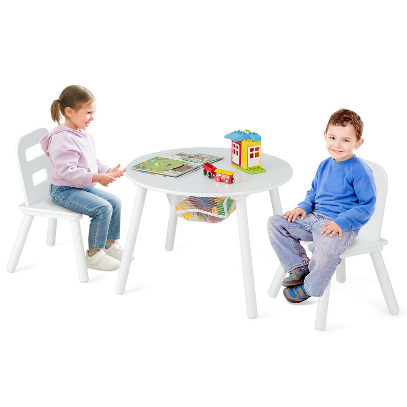 Wood Activity Kids Table and Chair Set with Center Mesh Storage for Snack Time and Homework