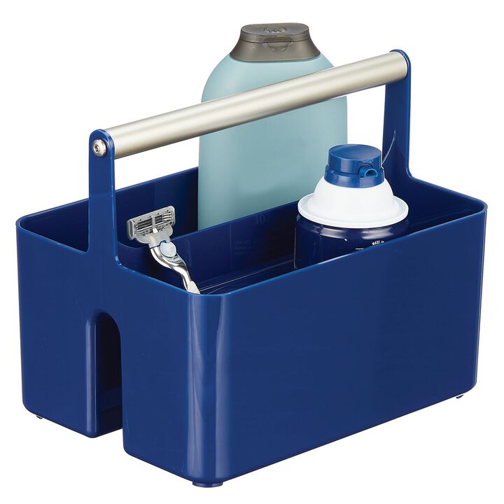 mDesign Plastic Shower Caddy Storage Organizer Utility Tote - Navy Blue/Satin