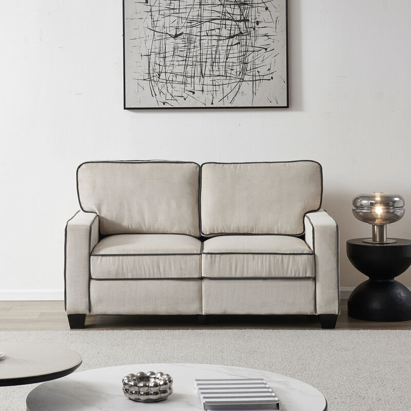 Living Room Sofa Loveseat with Storage Beige Corduroy