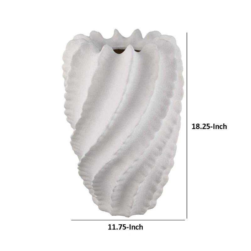 Velz Decorative Flower Vase, 18 Inch Wavy Shape, Matte White Ceramic
