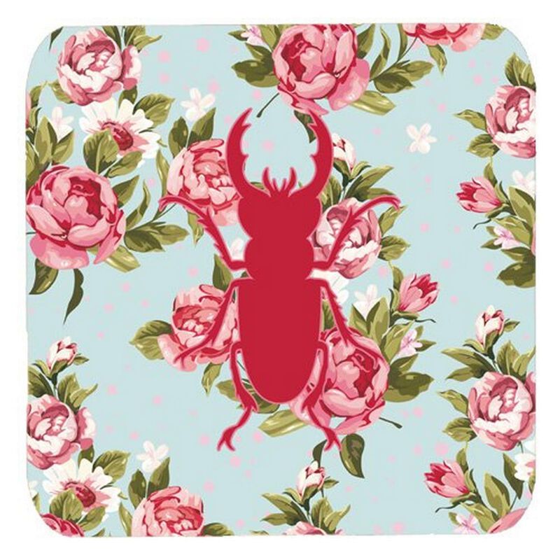 Caroline's Treasures BB1063-RS-BU-FC Beetle Shabby Chic Blue Roses Foam Coasters (Set of 4), 3.5 H x 3.5 W, Multicolor