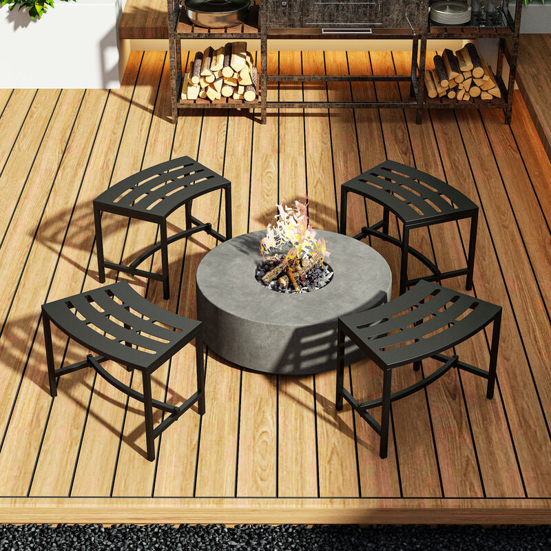 FUFU&GAGA Set of 4 Outdoor Fire Pit Benches, Black Iron Frame Stationary Patio Chairs with Slatted Seats, Weather-Resistant, (15.7 in. H x 23.9 in. W x 13.5 in. D), Black
