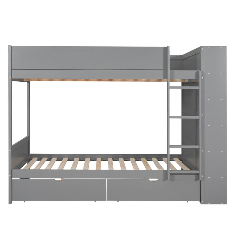 Full Over Full Bunk Bed With 2 Drawers And Multilayer Cabinet