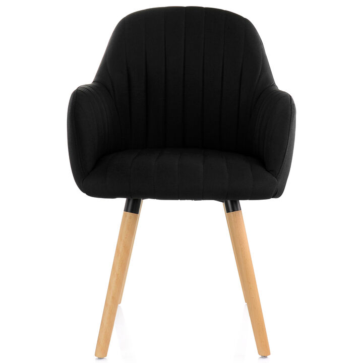Elama 2 Piece Fabric Tufted Chair in Black with Wooden Legs