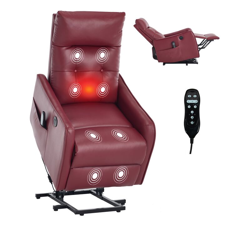 Faux Leather Power Lift Recliner Chair 155&deg; Recliner with Massage Heat & USB