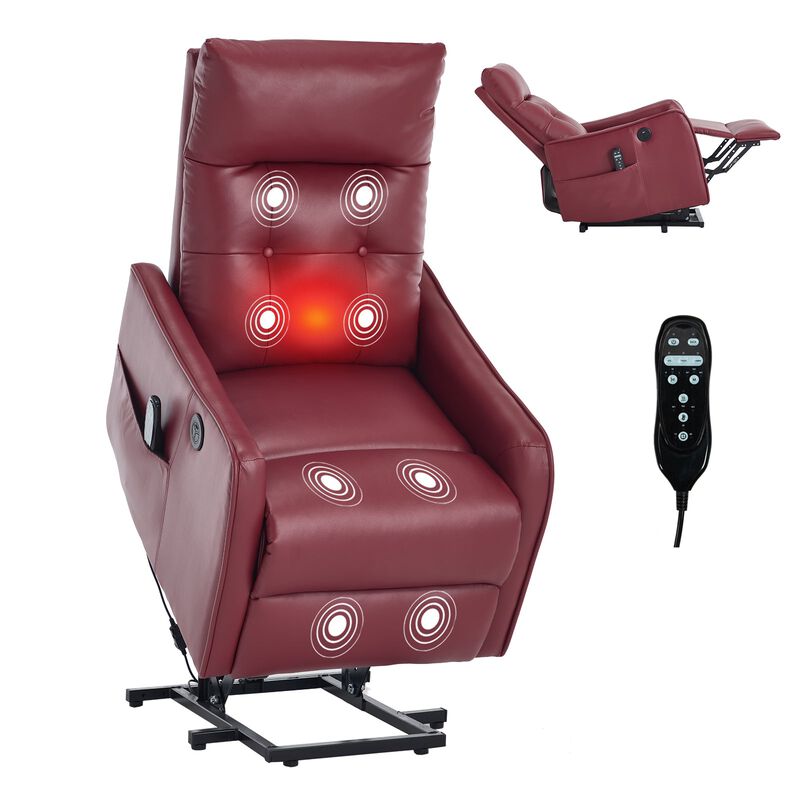 Faux Leather Power Lift Recliner Chair 155&deg; Recliner with Massage Heat & USB image number 0