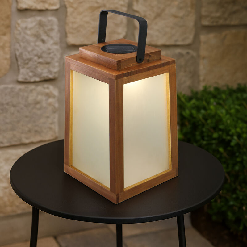 H11" Farmhouse LED Solar Lantern with Wood Farm and Frosted Glass Panel Outdoor Garden Decorative Hanging Lanterns for Outside Camping image number 1