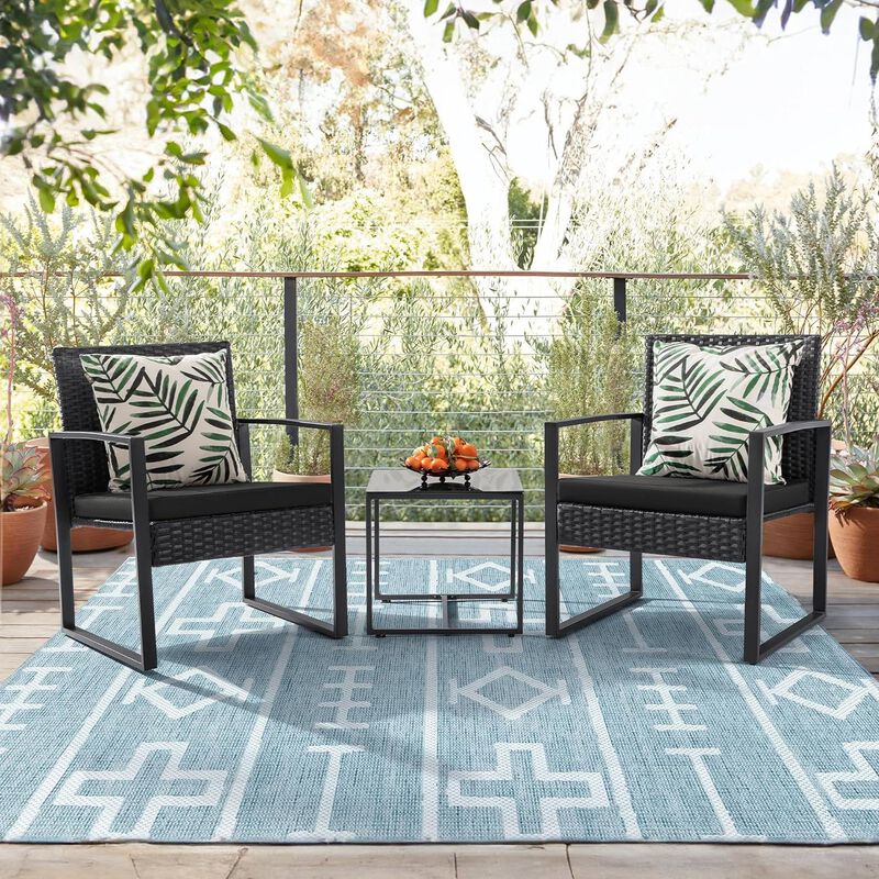 Outdoor 3-Piece Patio Furniture Set with 2 Patio Chairs and 1 Side Table