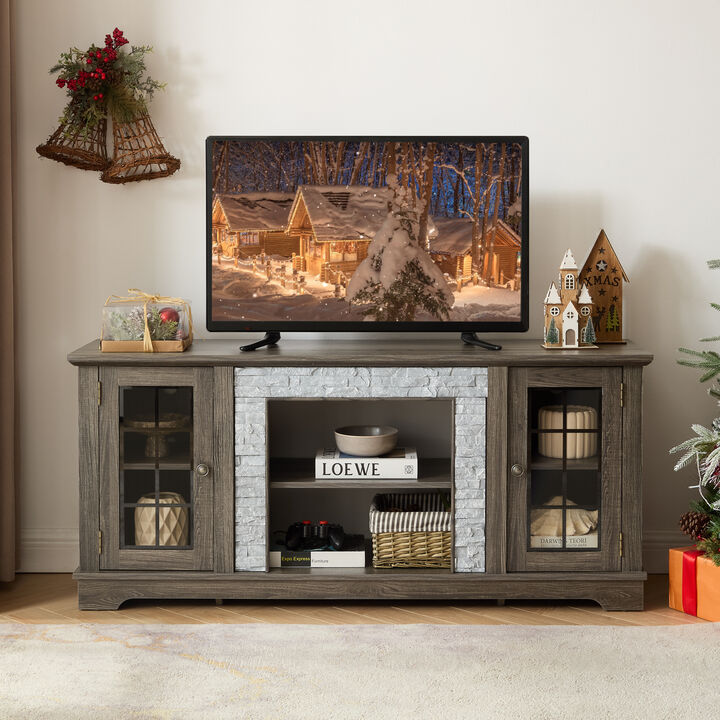 GOODSILO 58" Modern TV Stand with 2-Door Storage, Faux Stone Media Console Cabinet