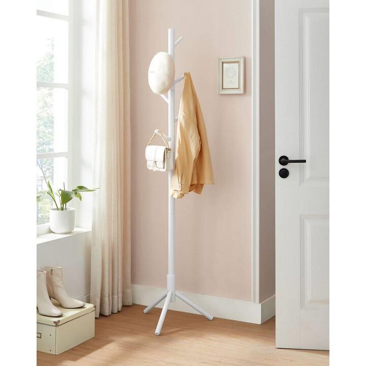 Hivvago Sturdy Solid Wood Coat Rack in White Finish with 8 Hooks