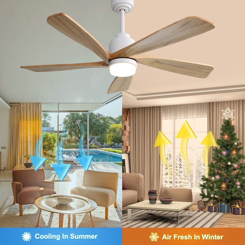 52" Ceiling Fan With Dimmable LED Light 5 Solid Wood Blades Remote Control Reversible DC Motor image number 4