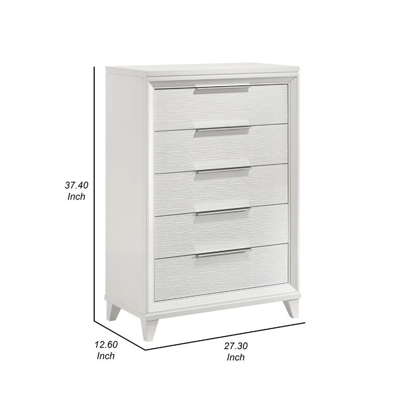 Ressy Tall Dresser Chest with 5 Drawers, Contemporary White Wood