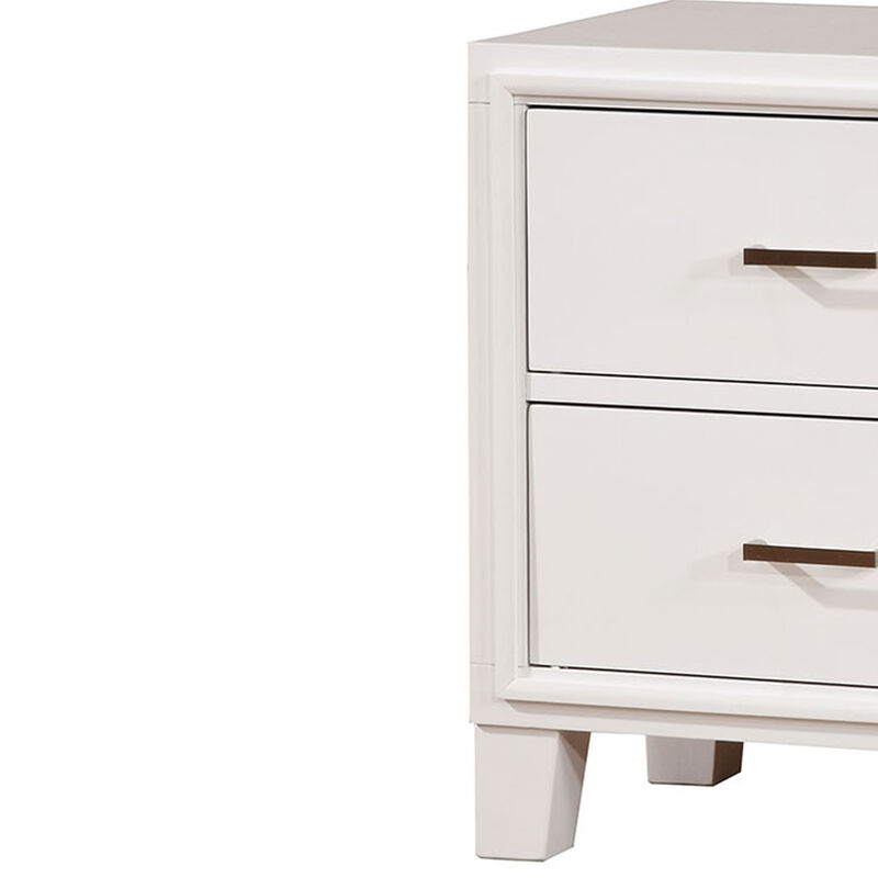 Transitional Solid Wood Nightstand With Drawers, White - Benzara