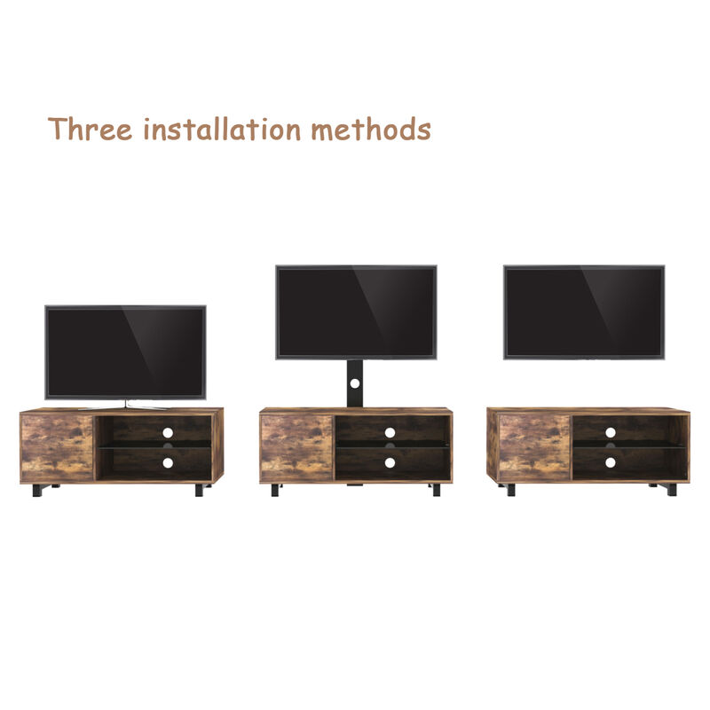 Rustic Brown TV Console with push-to-open Storage Cabinet for TV up to 65in Wood & glass TV Stand for Living Room Bedroom