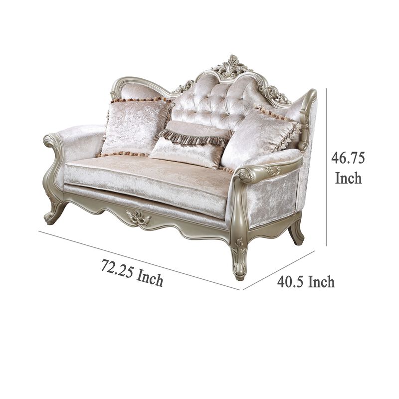 Kerra Loveseat with Accent Pillow, Classic Beige Fleur De Lis 72 Inch