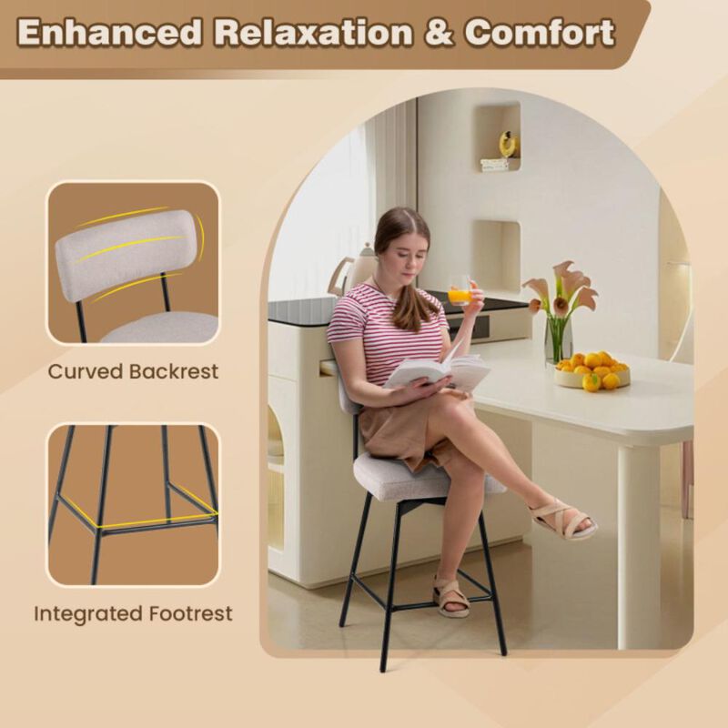 Hivvago 25 Inch 2-Piece Modern Upholstered Bar Stools with Back and Footrests