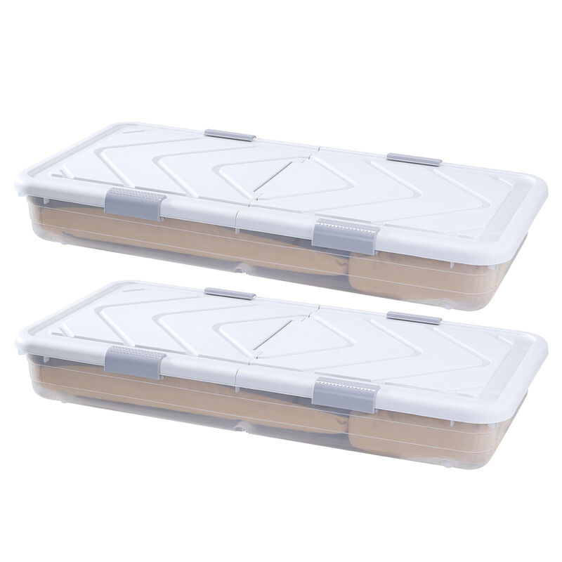 2 Pack Under Bed Storage Bins with Wheels, Rolling Organizer with Lid and Latch image number 2