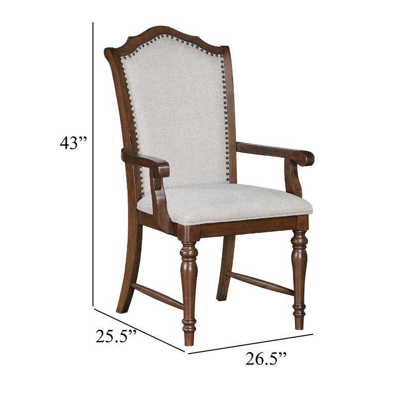 Feva Dining Armchair Set of 2, Scallop Back, Gray Polyester, Cherry Brown image number 5