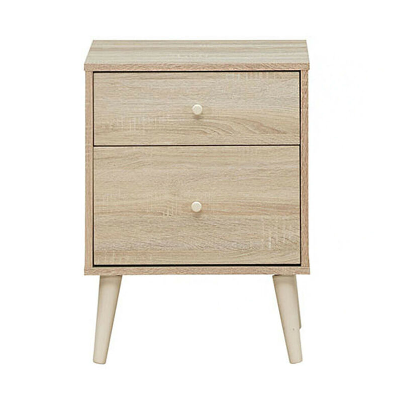 2-Drawer Nightstand Beside End Side Table with Rubber Legs