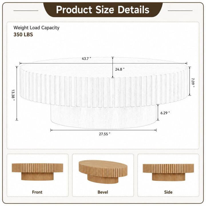GOODSILO Modern Elliptical Drum Coffee Table with Sturdy Pedestal Base, 43.7 Inch Space Saving Oval Accent Table for Living Room and Bedroom Use