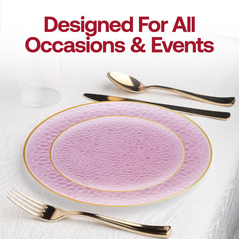 Clear Pink with Gold Rim Hammered Glass Plastic Wedding Value Set (30 Sets) image number 6