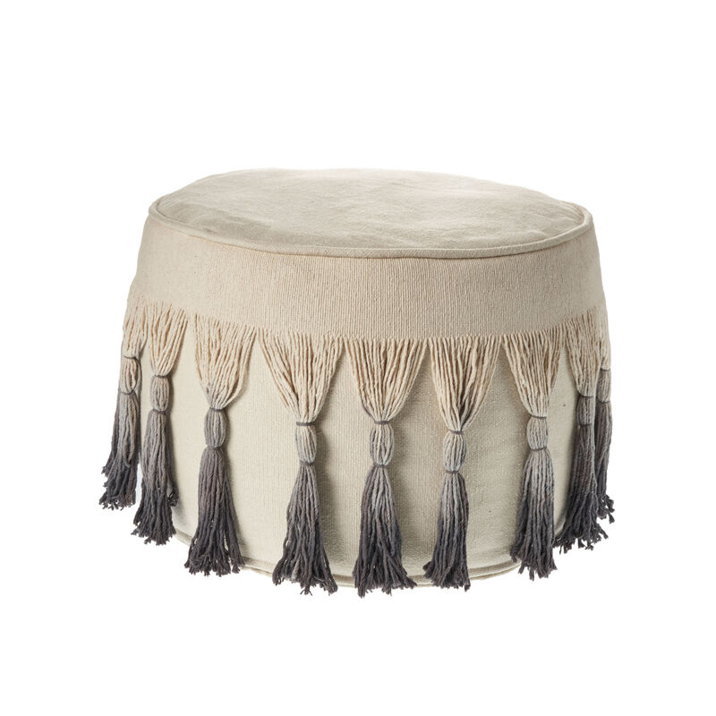 Hivvago 20 Inch Beige Cotton Round Ombre Pouf Ottoman