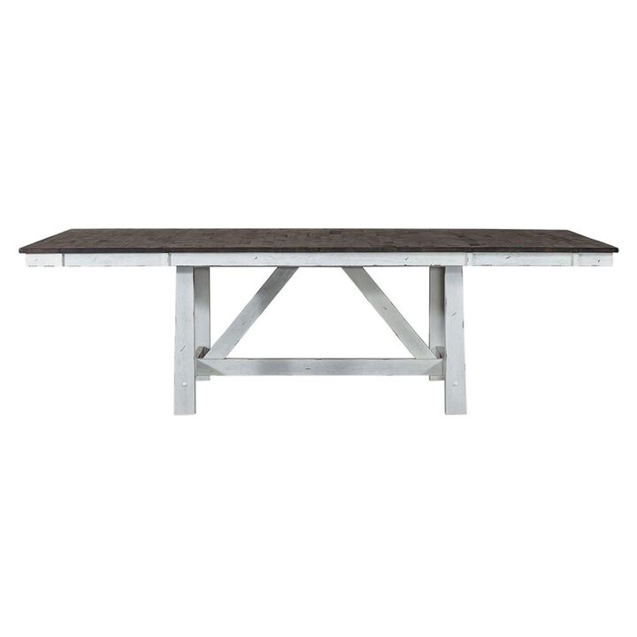 Liberty Furniture Farmhouse Trestle Table in Two Tone White w/ Wood Tone Top