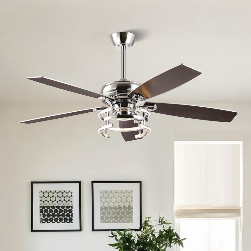 52 in. Modern Chrome Integrated LED Dimmable Ceiling Fan with Light and Remote