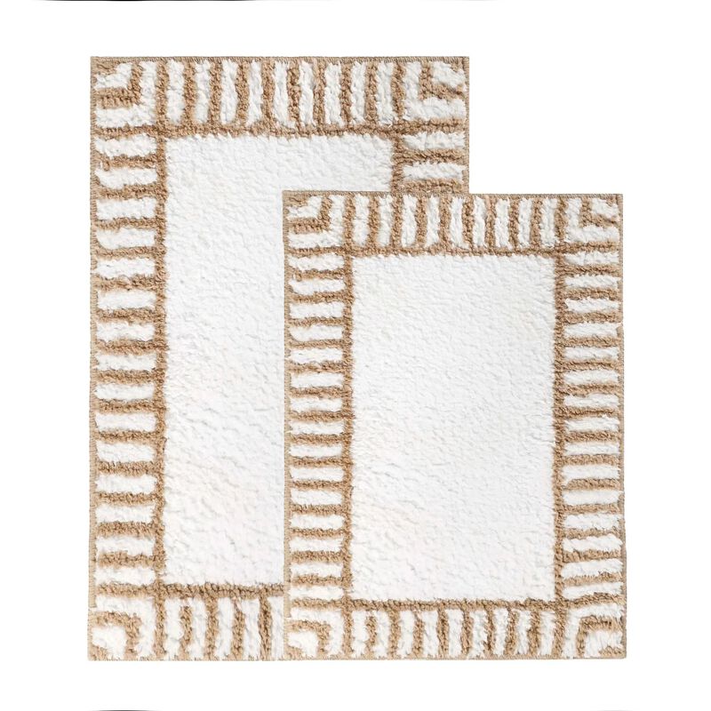 Soft Tufted Shag Bathroom Rug Set of 2 with Stripe Pattern image number 0