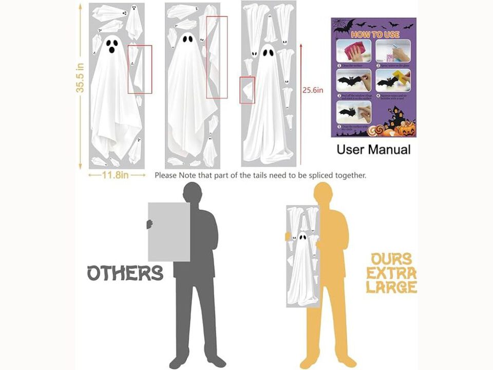 25.6" Ghost Window Clings – Double-Sided Halloween Decals for Glass, Mirror & Indoor Decor (3 Sheets)