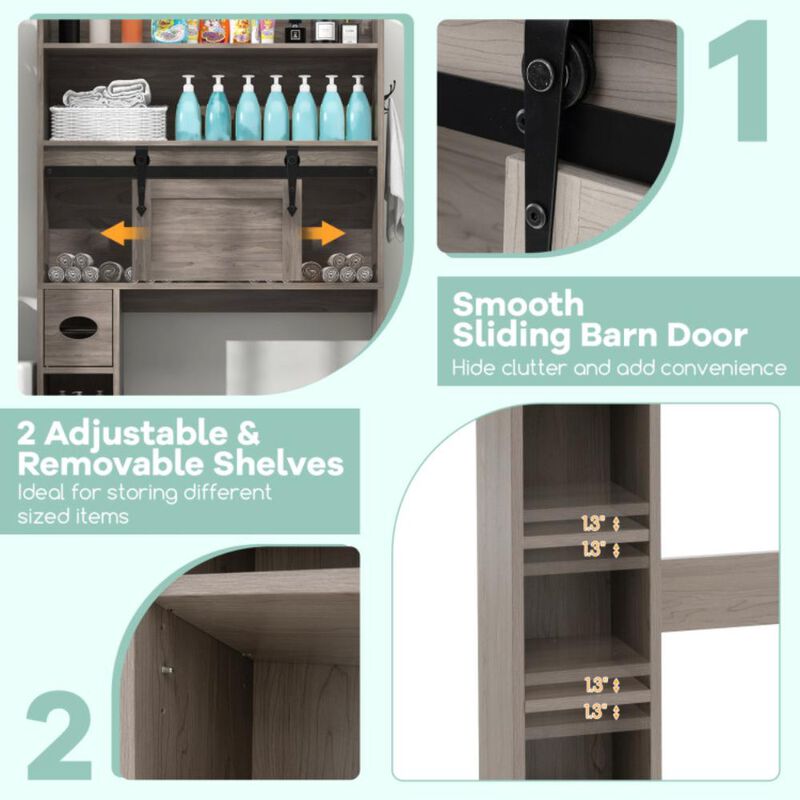 Hivvago Over The Toilet Storage Cabinet with Sliding Barn Door and Adjustable Shelves