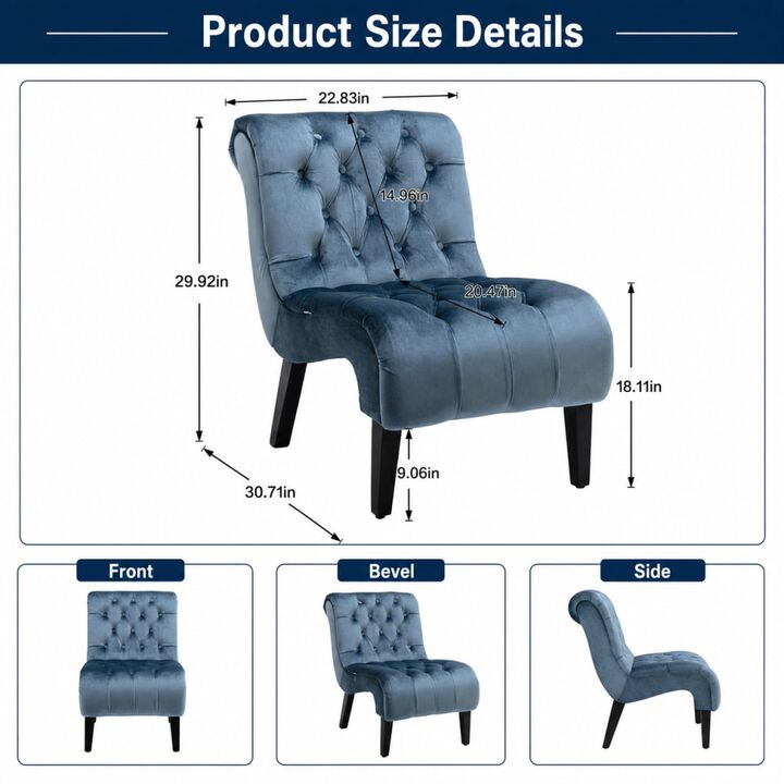 GOODSILO Armless Velvet Upholstered Accent Chair Leisure Chair with Wooden Legs for Living Room, Bedroom, Office, Small Spaces