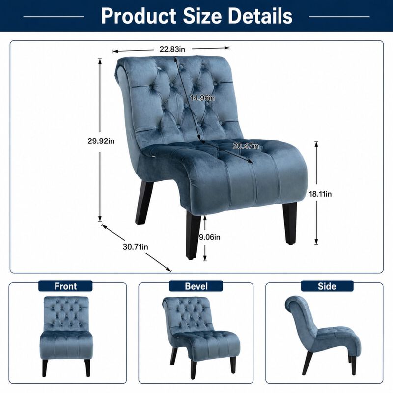 GOODSILO Armless Velvet Upholstered Accent Chair Leisure Chair with Wooden Legs for Living Room, Bedroom, Office, Small Spaces image number 1