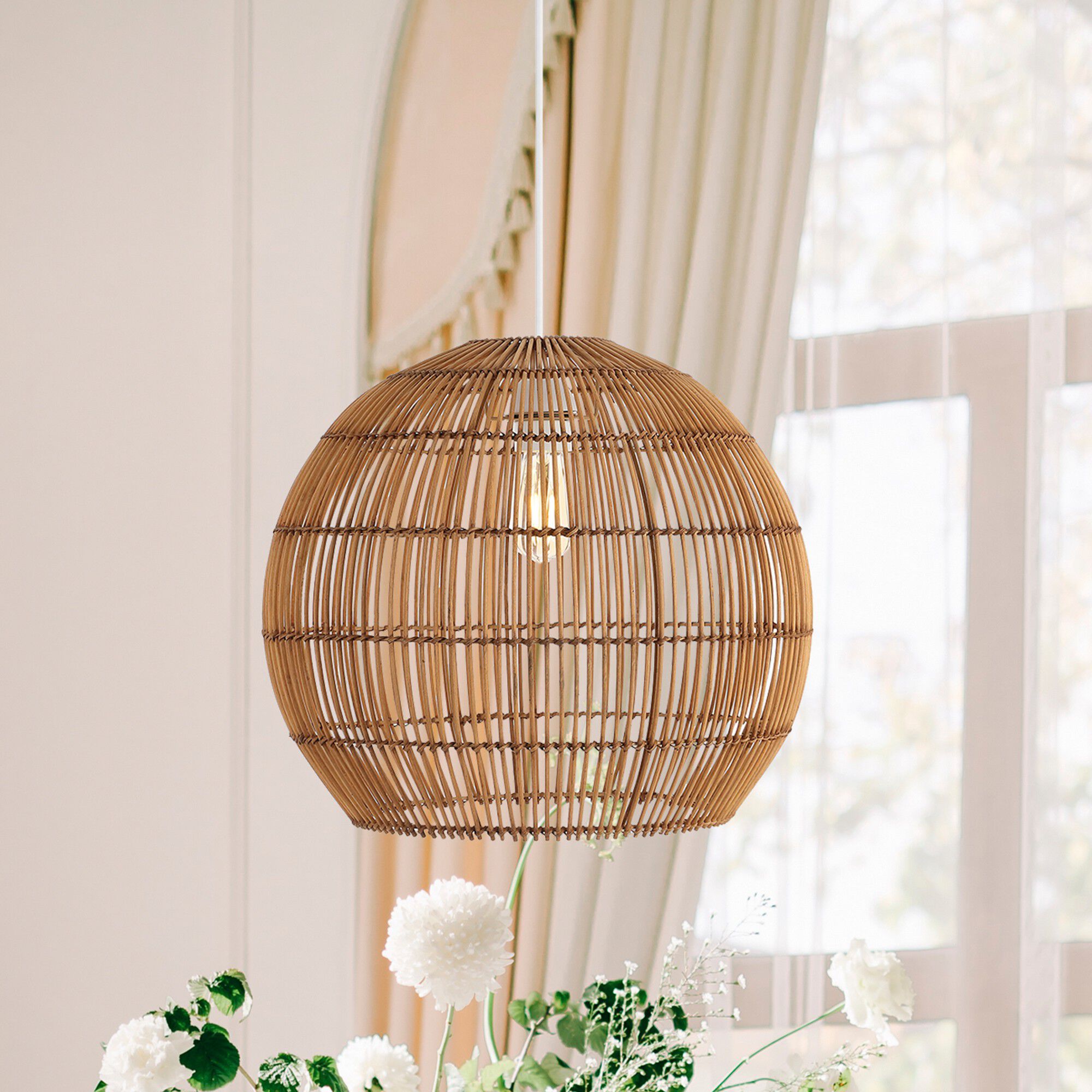 raratan♡ Raya 1-Light Farmhouse Coastal Rattan 180