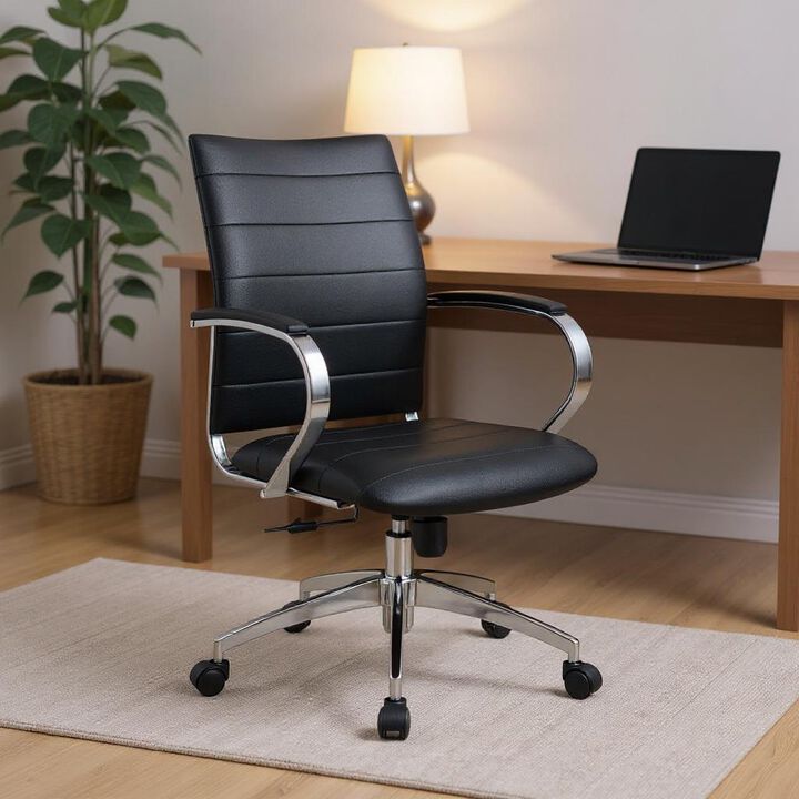 HomeRoots Black and Silver Adjustable Height Swivel Rolling Office Chair