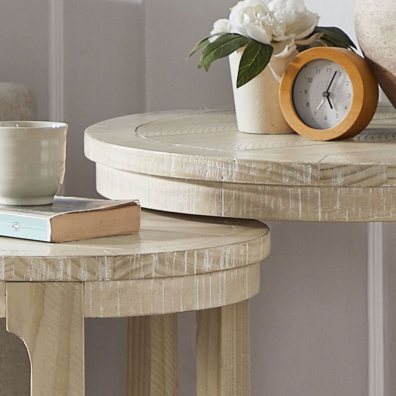 Large Curved 2-Tier Traditional Round Wooden Center Coffee Table Set,Mid-Century Rustic Style Round Table with Wheels (1 Coffee Table + 1 Side Table) image number 5