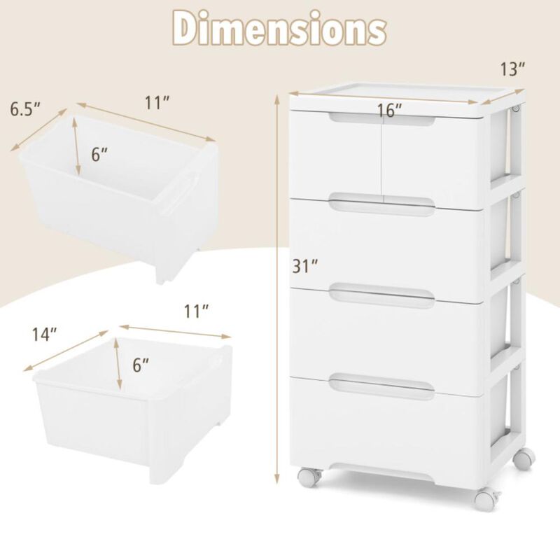 Hivvago Rolling Storage Cabinet with Universal Wheels and Drawers