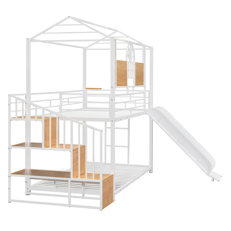 Merax Metal House Bunk Bed with Slide and Storage Stair image number 6