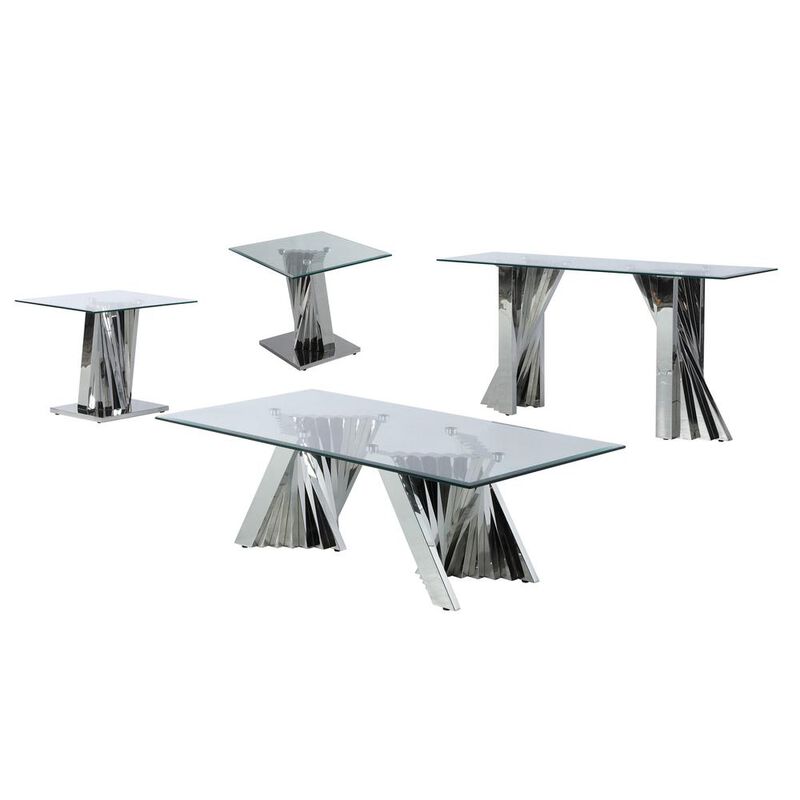 Best Quality Furniture Glass Coffee Table Sets: Coffee Table, 2 End Tables and Console Table with Stainless Steel Base