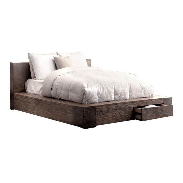 Transitional Style Wooden California King Size Bed with 2 Drawers, Brown
