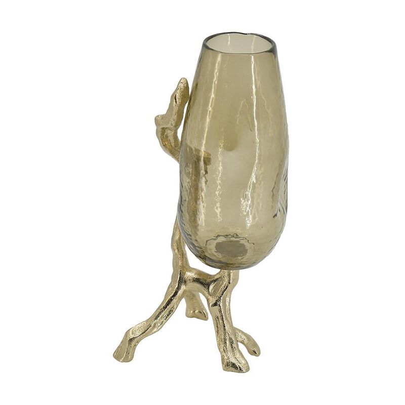 HomeRoots 18" Champagne Glass And Metal Table Vase image number 4