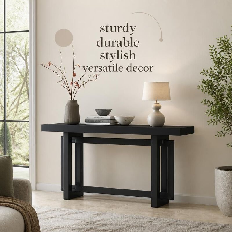 GOODSILO 59.1 Inch Extra Long Entryway Console Table with Pine Veneer, Solid Pine Legs, Triple Rectangle Design for Hallway, Living Room, Kitchen, Office image number 4