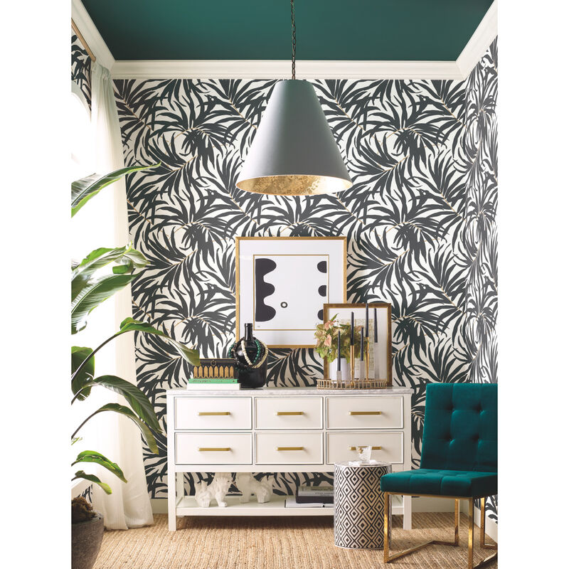 Bali Leaves Black Peel & Stick Wallpaper image number 4