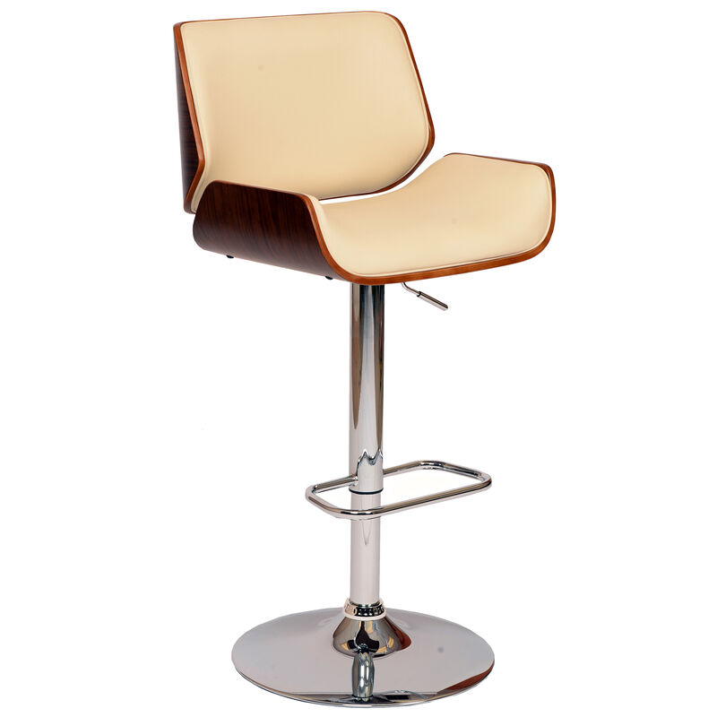 London Grey Faux Leather Adjustable Height Swivel Walnut Wood and Chrome Stool